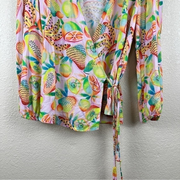 Farm Rio Anthropologie Rainforest Wrap Tropical Fruit Print Top Size Medium - Picture 8 of 16